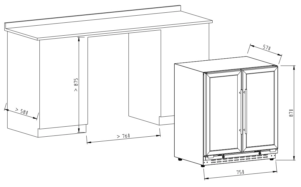 Side by Side Compressor Cooling Built-in or Freestanding Red Wine Cooler